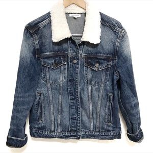 Good American Sherpa collar denim jacket size 2/3 Blue Boyfriend Style